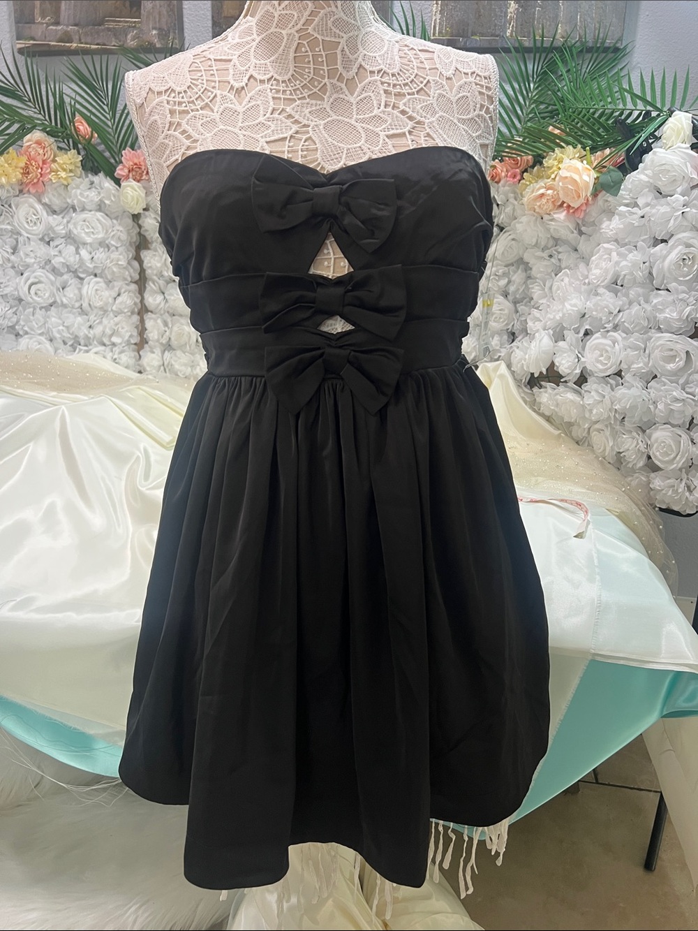 All in Favor Strapless Black Bow-Accent Cocktail Dress